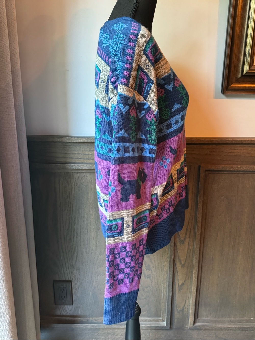 Stranger Things Blue and Purple Graphic Button-Front Cardigan Sweater M - Picture 3 of 8